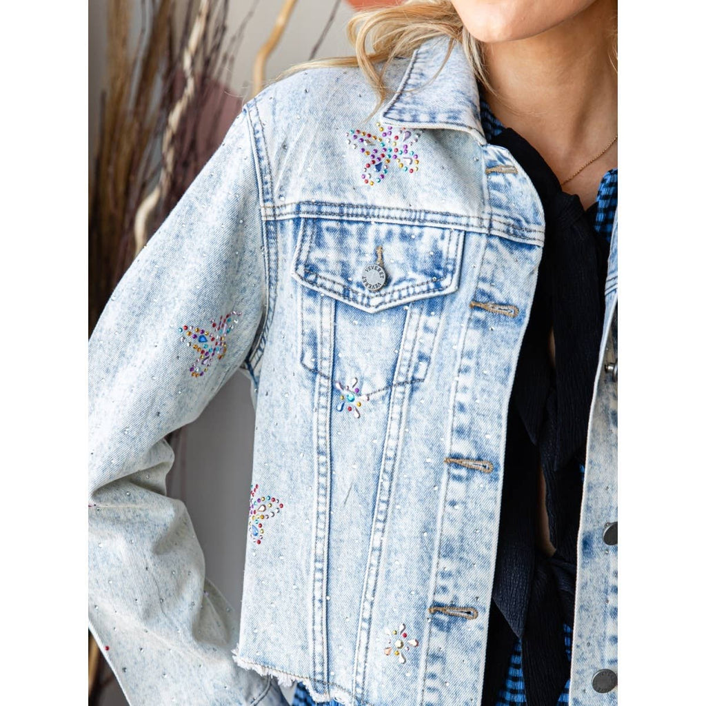 Butterfly Rhinestone Denim Jacket
