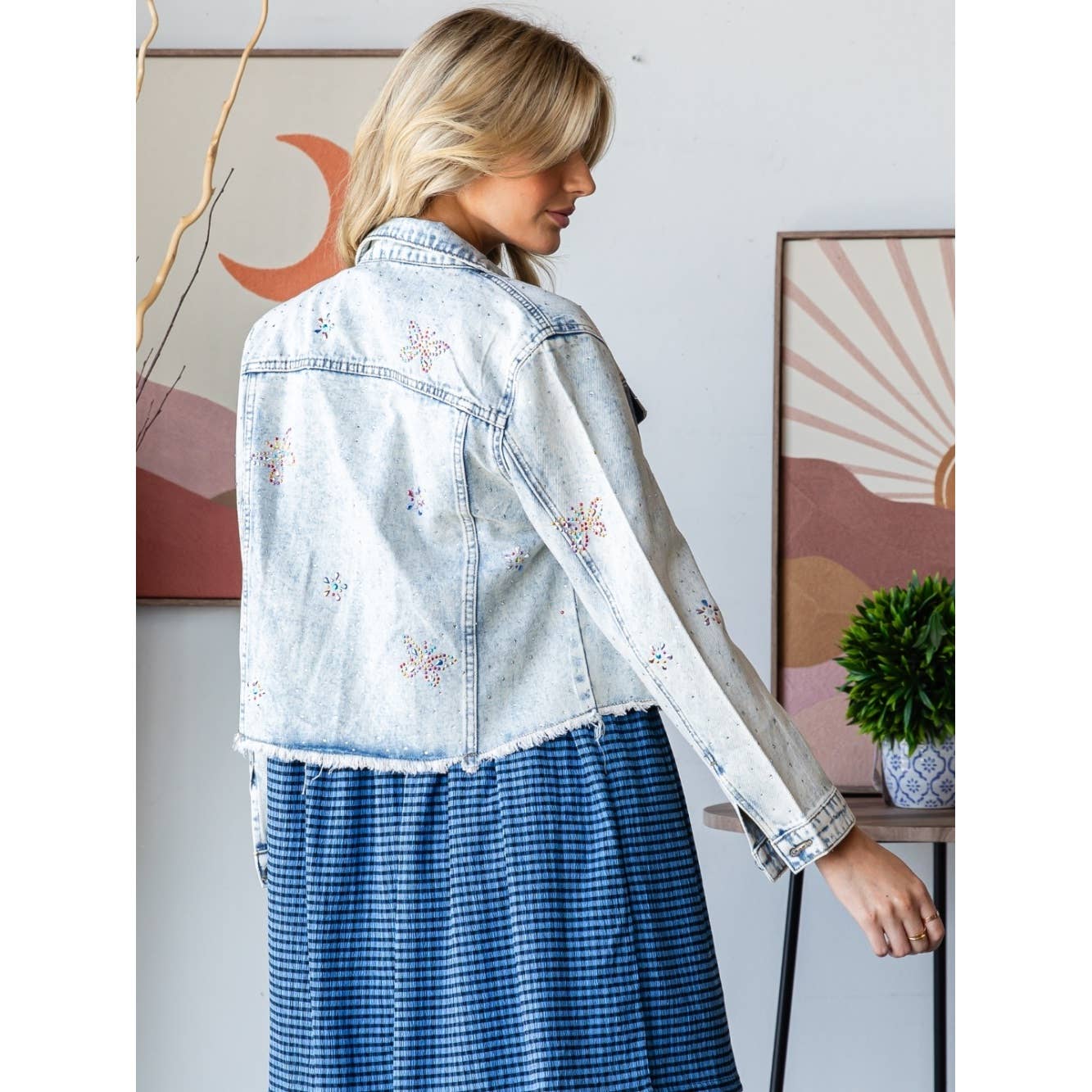 Butterfly Rhinestone Denim Jacket