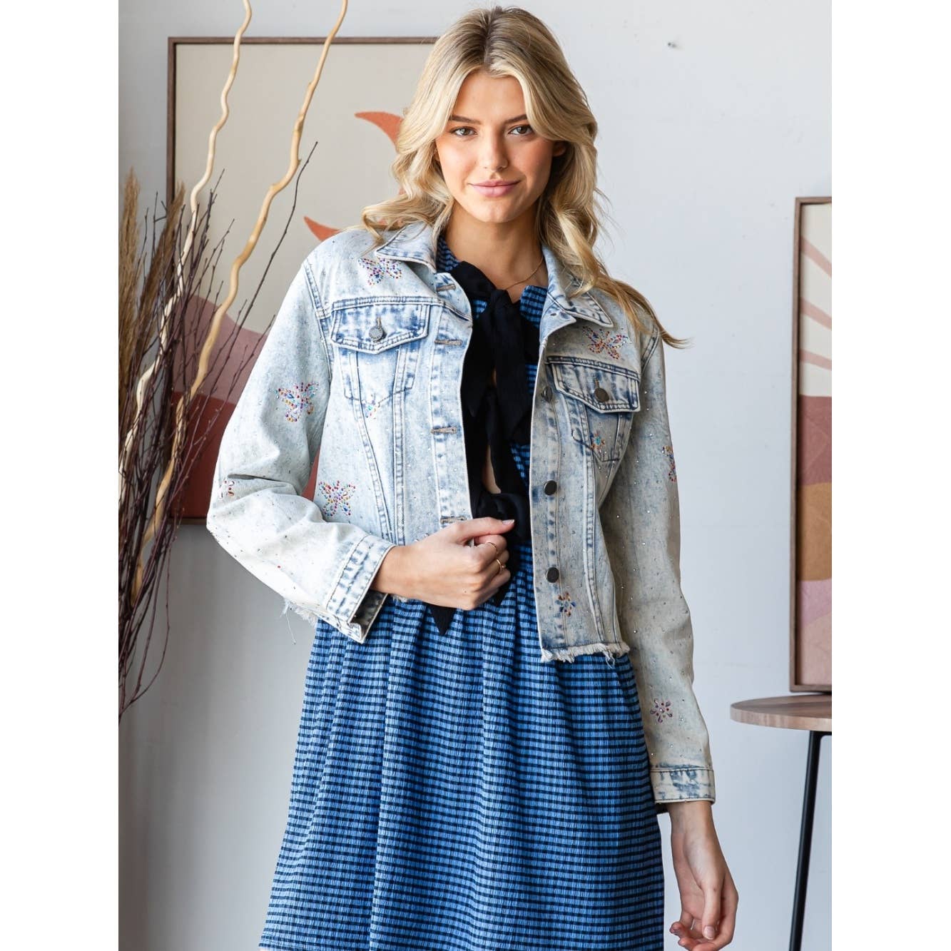 Butterfly Rhinestone Denim Jacket
