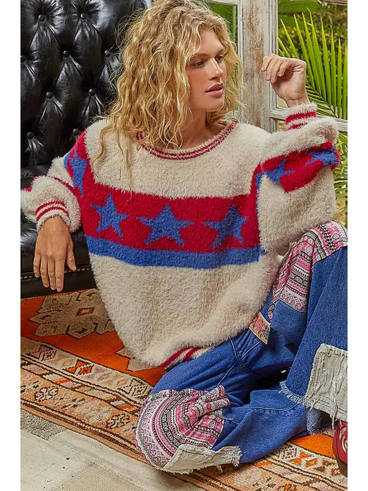 Red White Blue Star Sweater