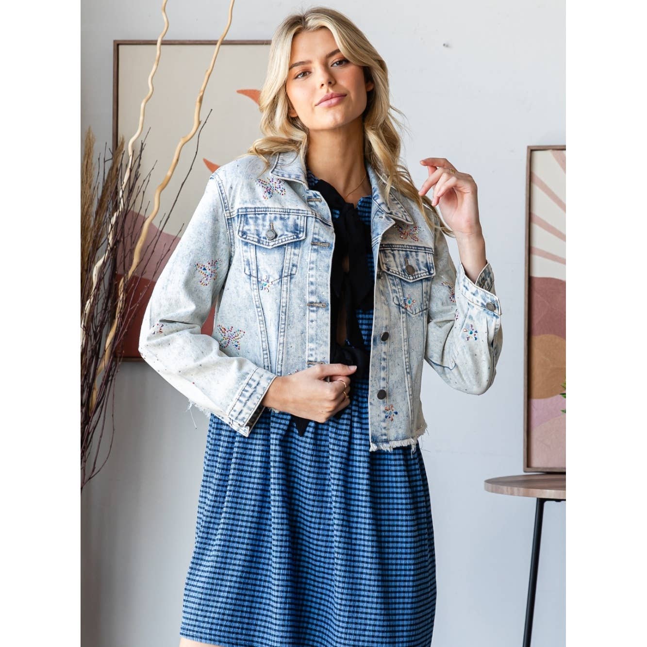 Butterfly Rhinestone Denim Jacket