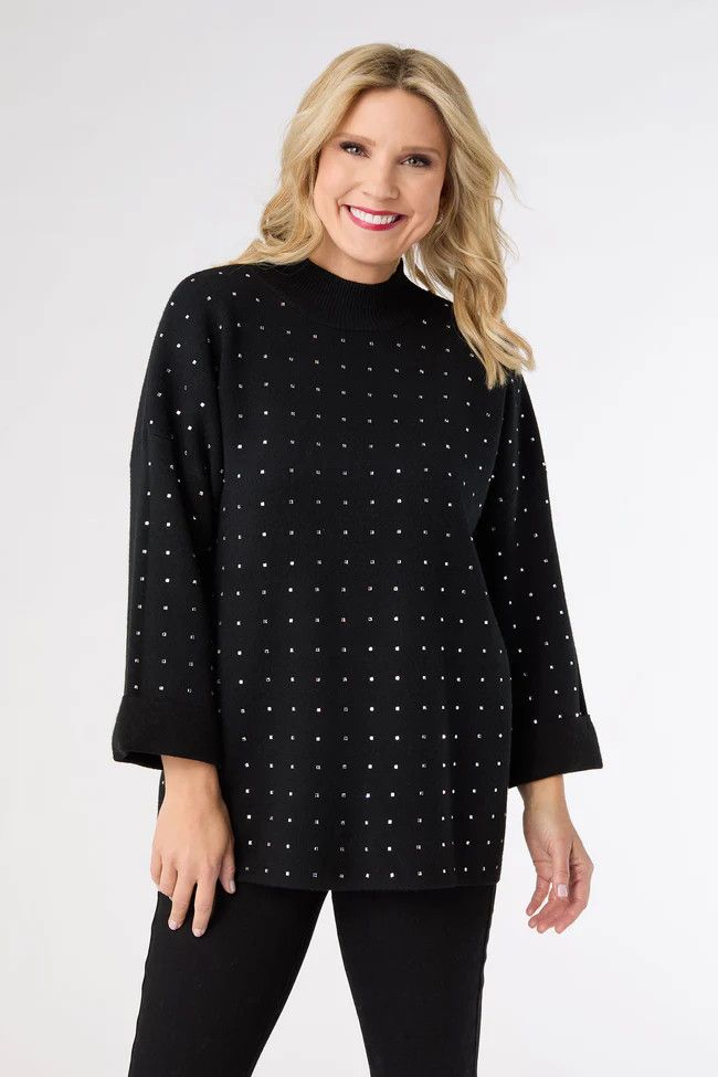 Heavenly-Luxe Mock Neck Rhinestone Sweater
