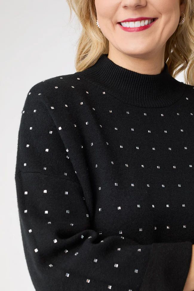Heavenly-Luxe Mock Neck Rhinestone Sweater