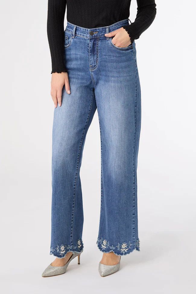 Bambu Soft Wideleg Scalloped Bottom W Pearls