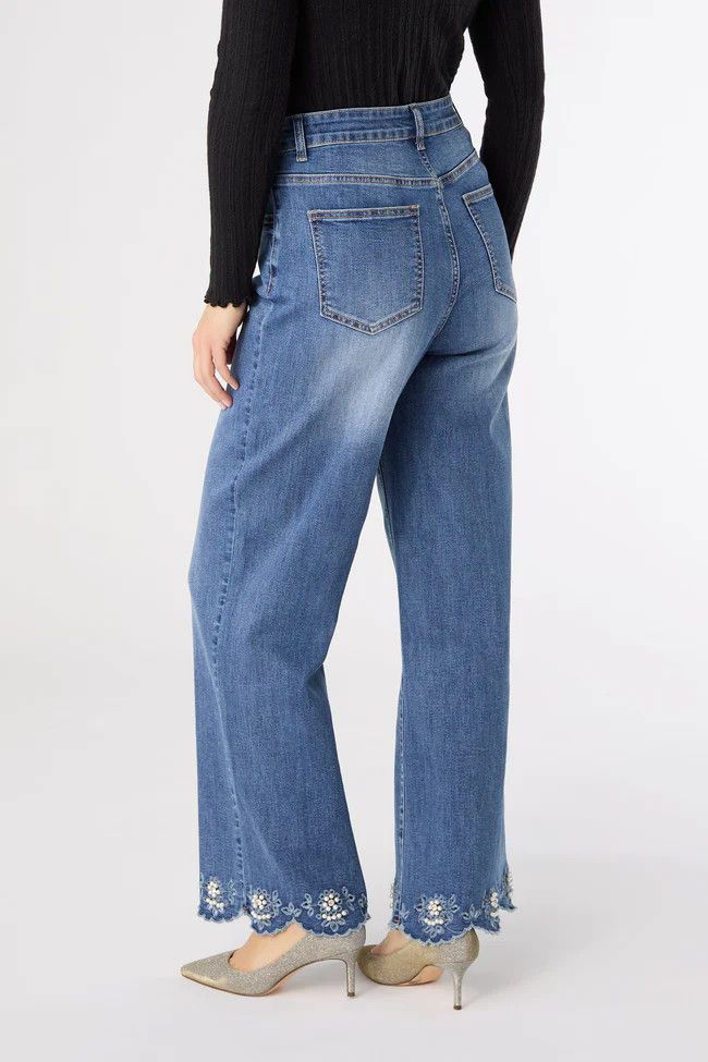 Bambu Soft Wideleg Scalloped Bottom W Pearls