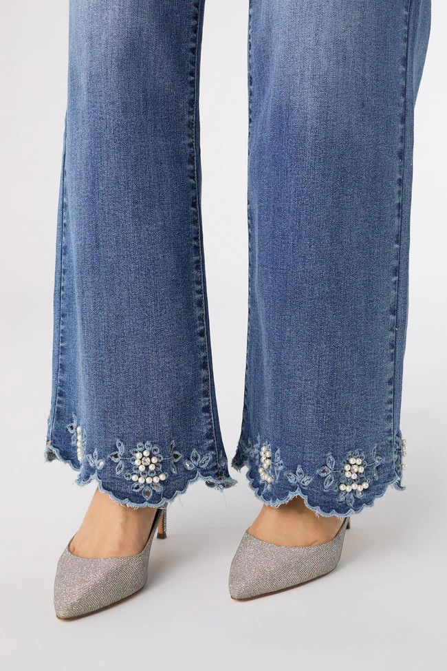 Bambu Soft Wideleg Scalloped Bottom W Pearls