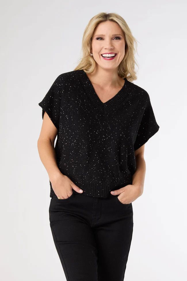Janece Sparkle V-Neck Cap Sleeve Sweater