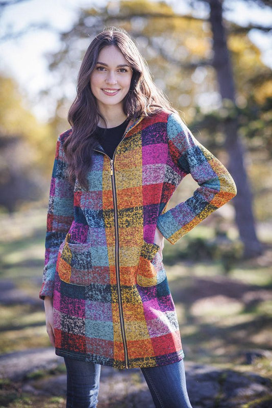 KNITTED MULTICOLOUR PLAID JACKET WITH ZIPPER