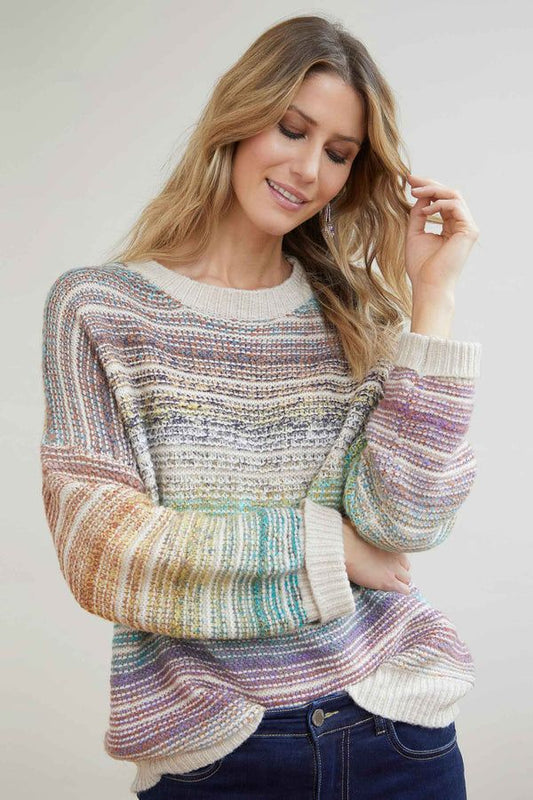 COLOR VIBES STRIPE CREW NECK SWEATER