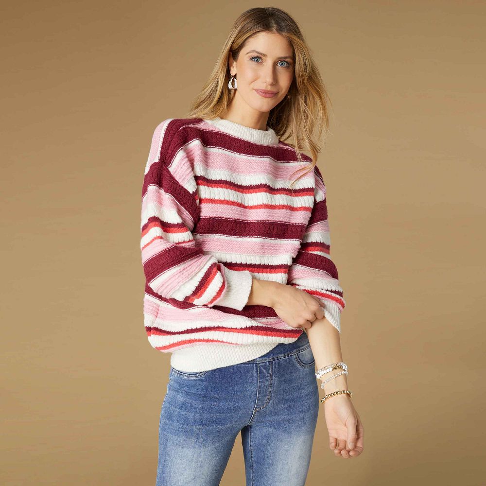 PALOMA TEXTURED STRIP CREW NECK SWEATER