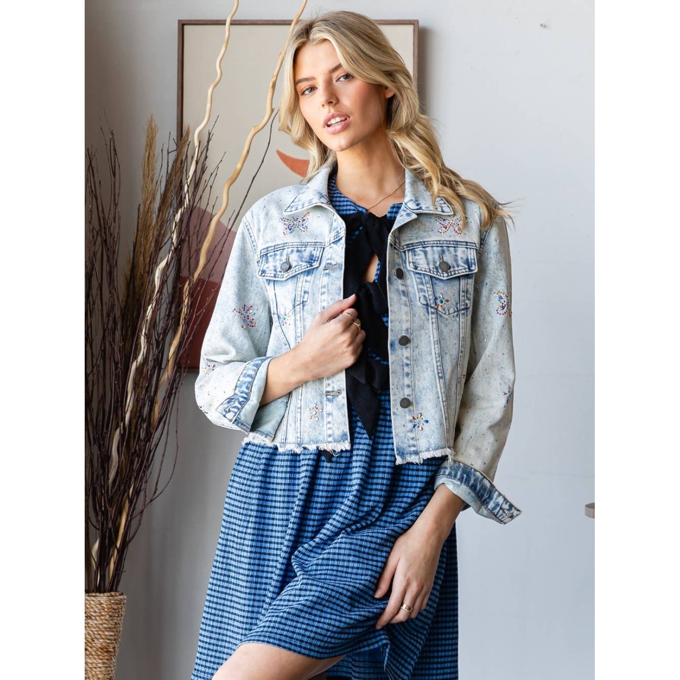 Butterfly Rhinestone Denim Jacket
