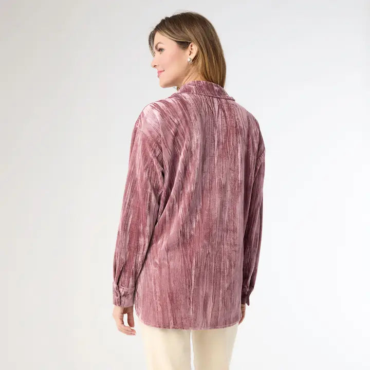 Avyanna Crinkle Velour Button Front Top