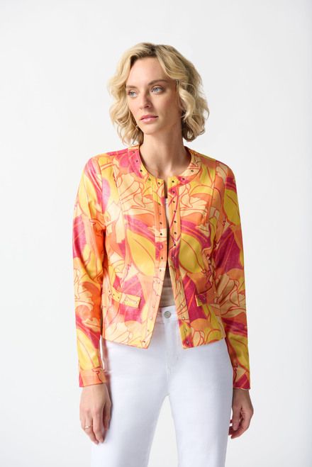 TROPICAL PRINT FAUX LEATHER JACKET