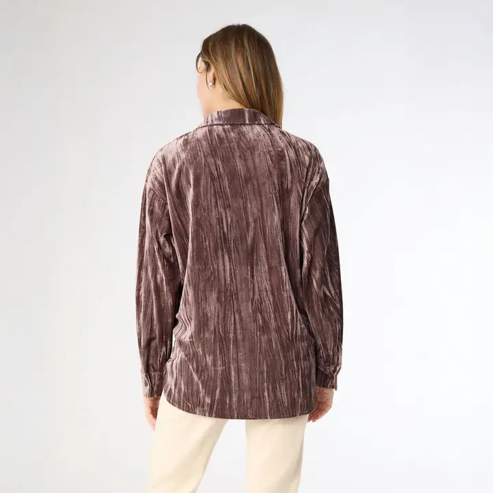 Avyanna Crinkle Velour Button Front Top