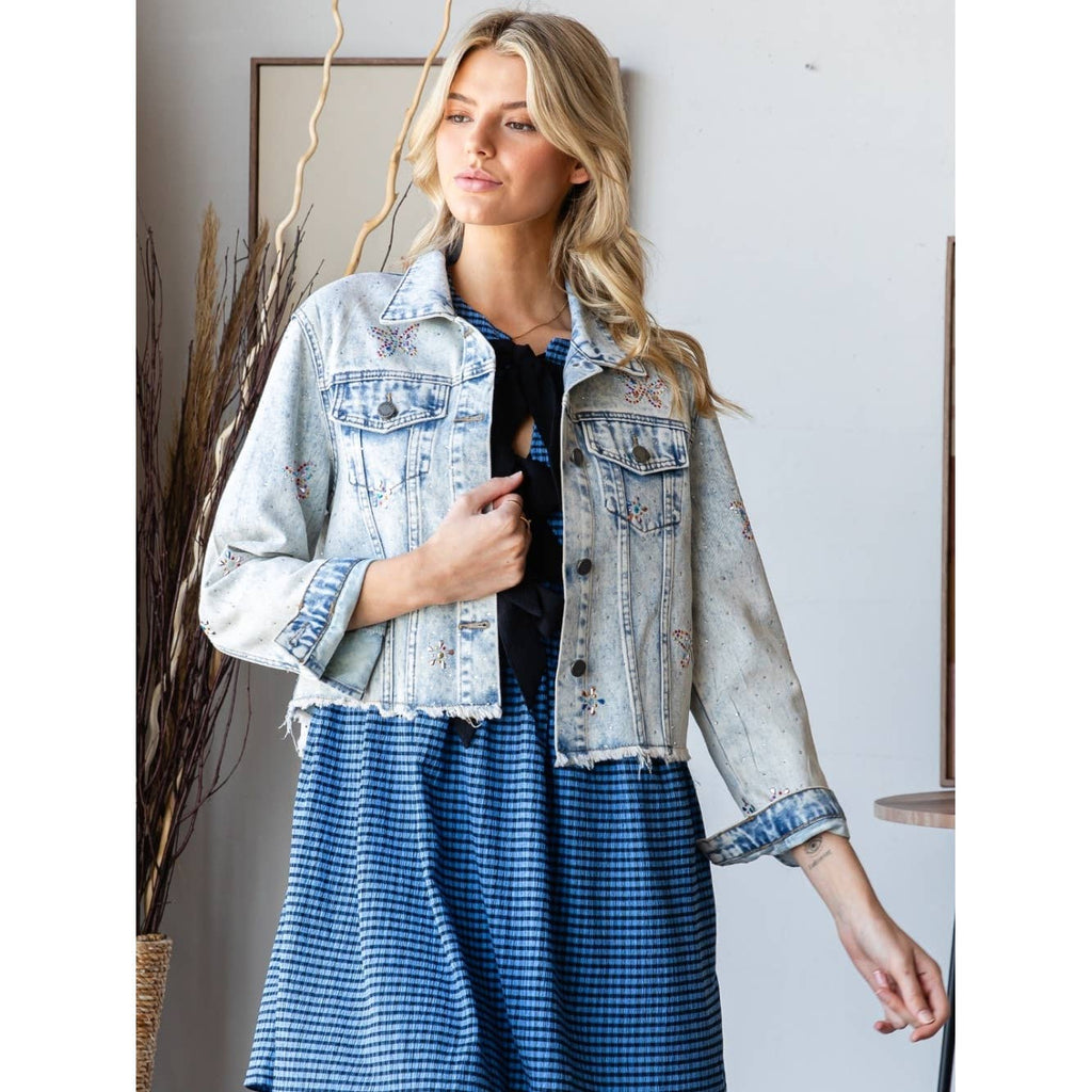 Butterfly Rhinestone Denim Jacket
