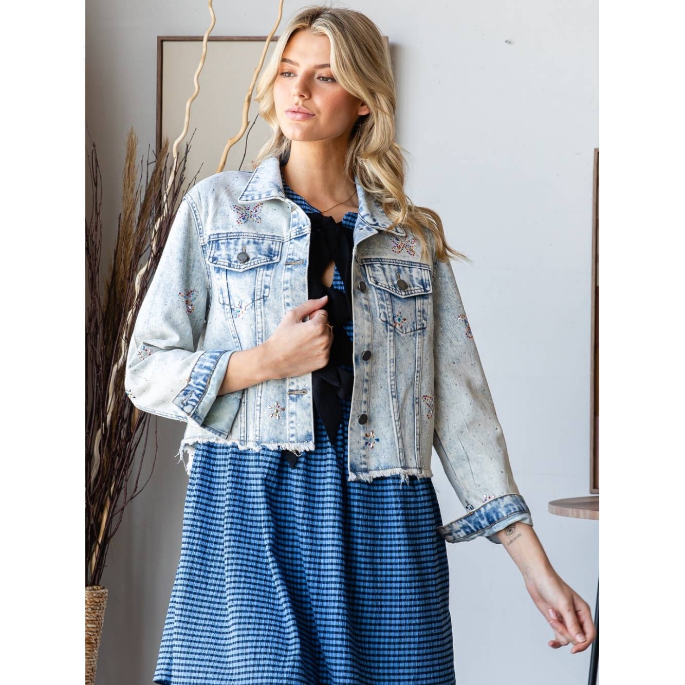 Butterfly Rhinestone Denim Jacket