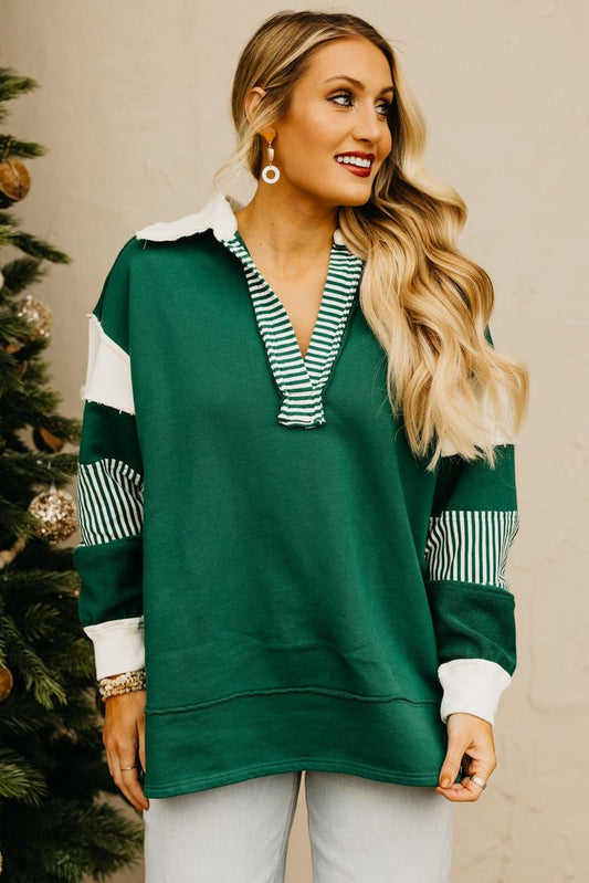 French Terry Green Sweater Top