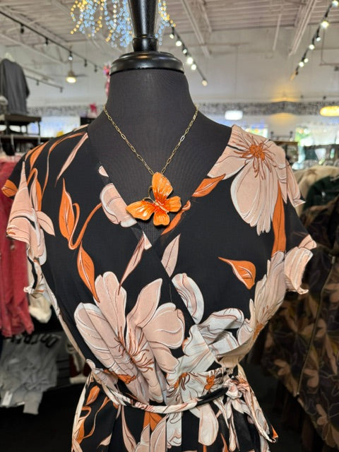 Orange and Black Wrap Dress