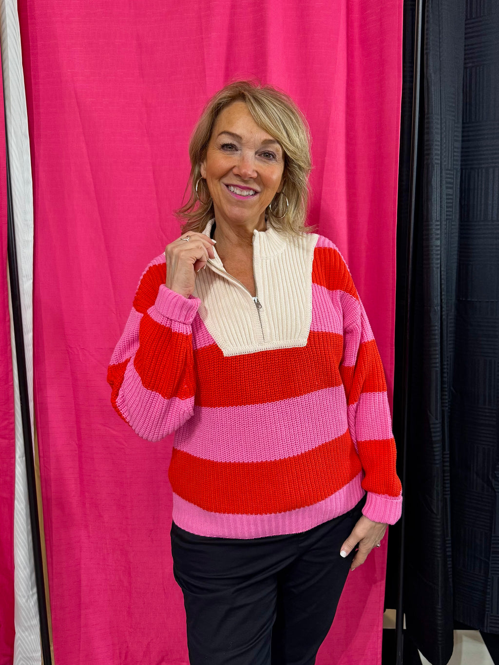Sunset Pink and Red Zip-up Sweater