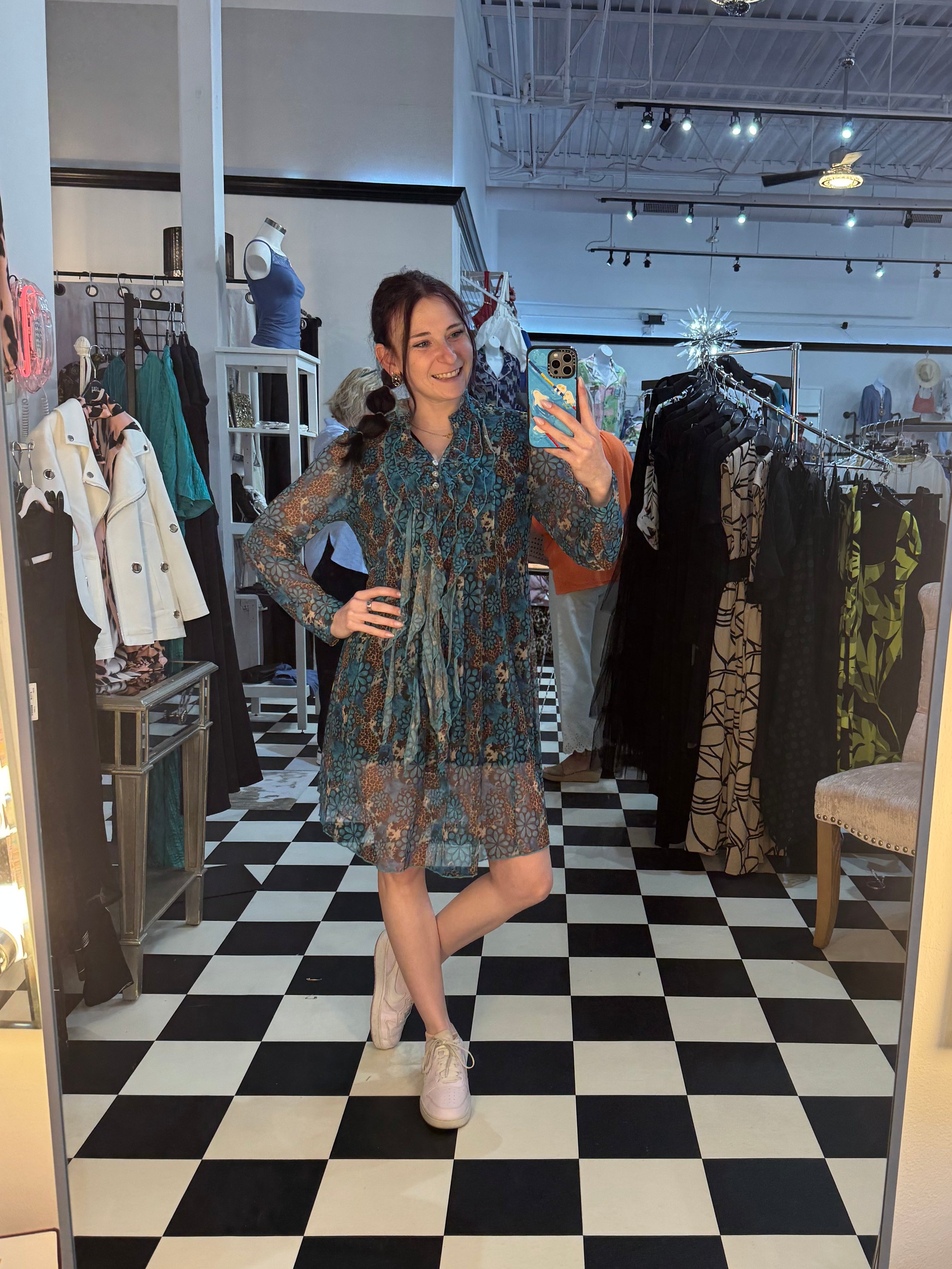 Sheer Animal Print Blue Flowy Dress