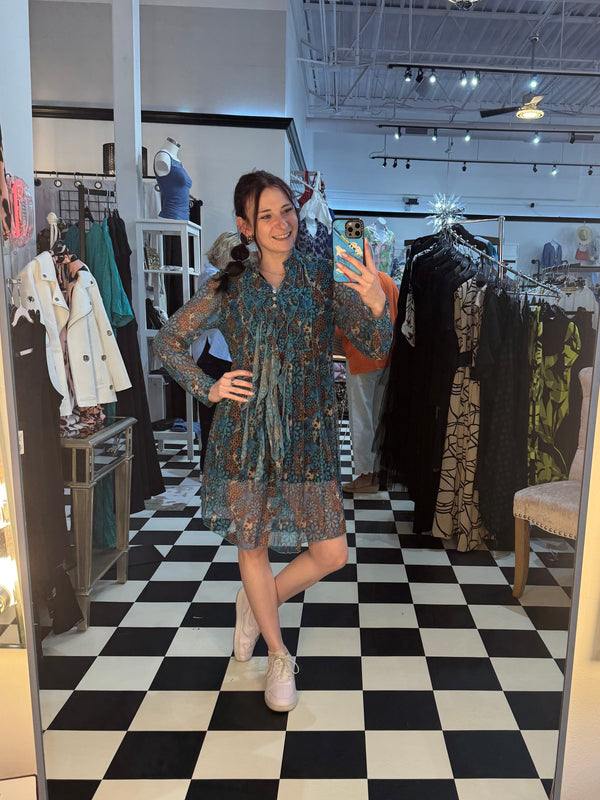 Sheer Animal Print Blue Flowy Dress