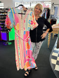 Colorful Shape Party Dress with Pearl Buttons