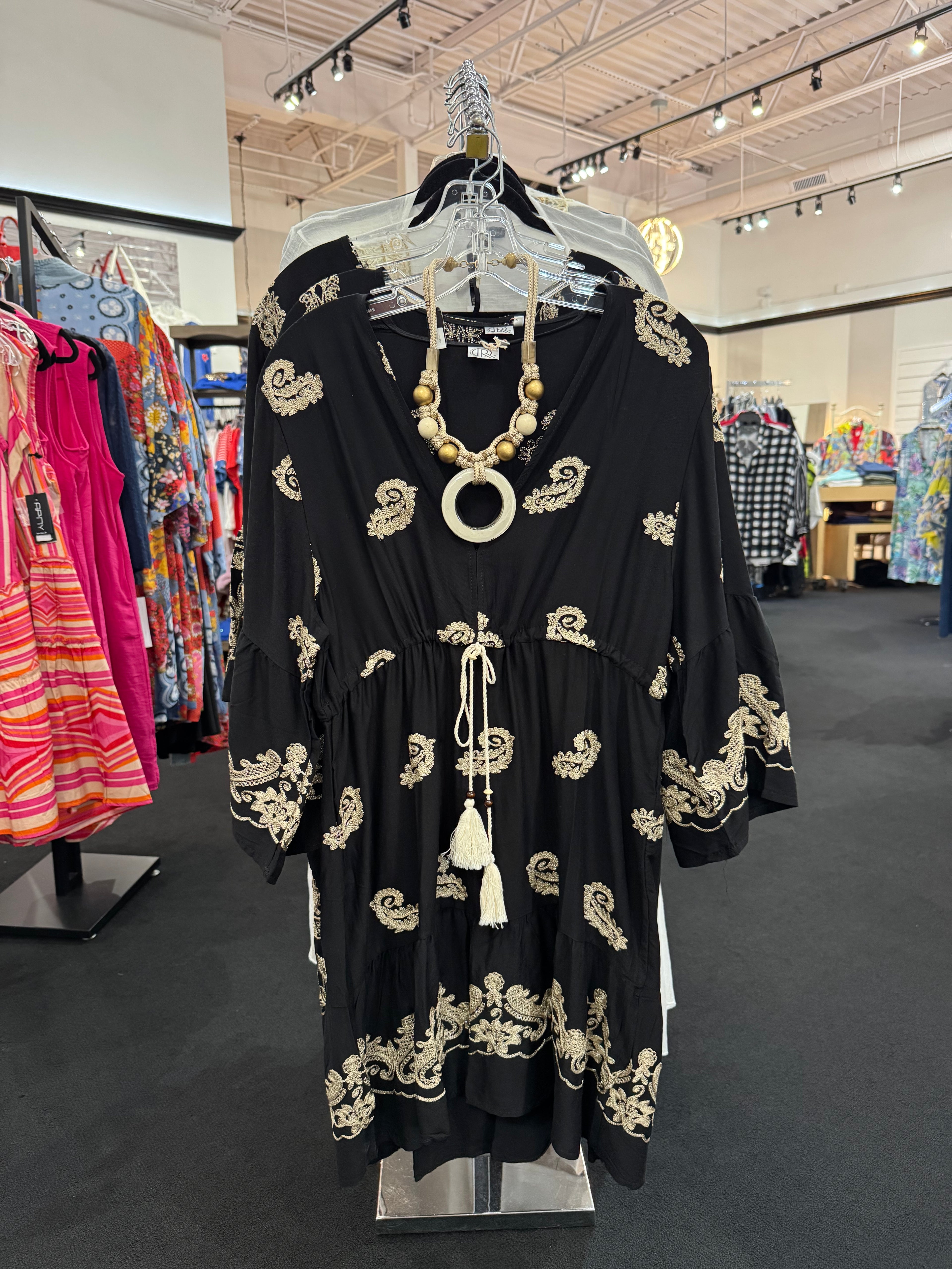 Paisley Embroidered Black and Gold Dress