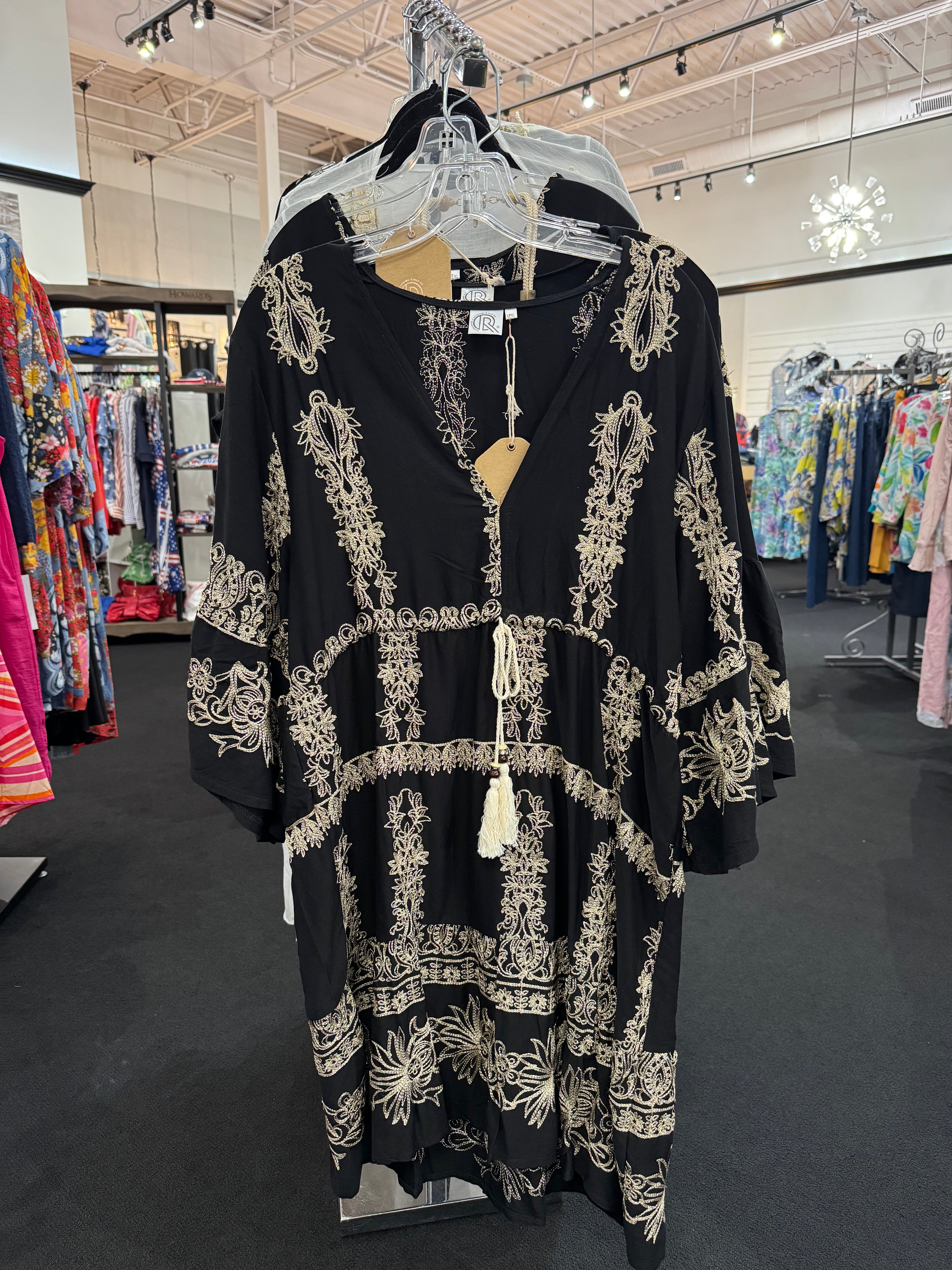 Mini Damask Embroidered Tie Dress