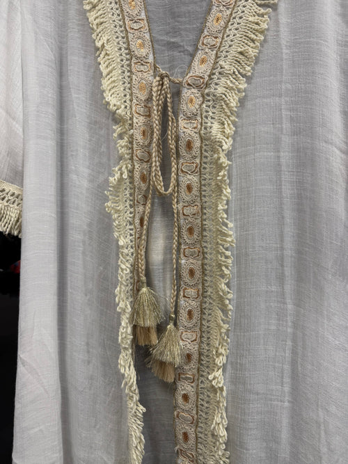 Ann Tie Cardigan with Decorative Border