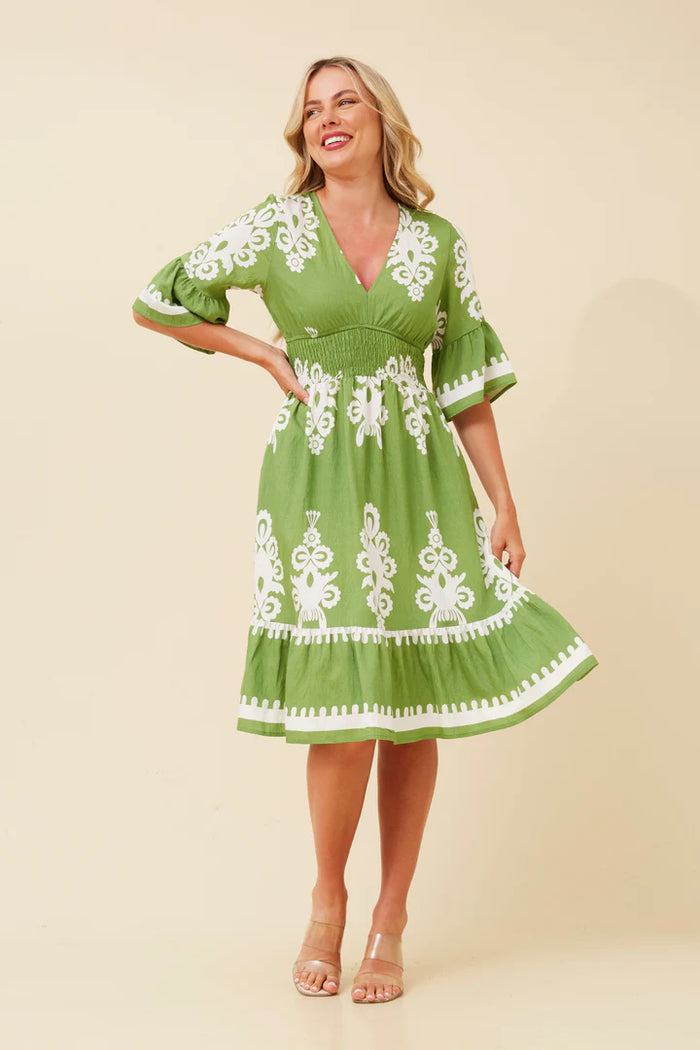 Green Boho Half Sleeve Dress
