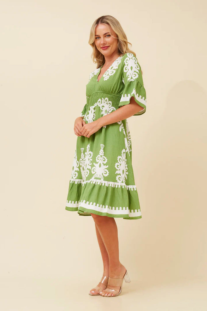 green boho formal dress Luxury 3D Floral Beaded Short Green Evening Dress – VanillaStyle main image 1