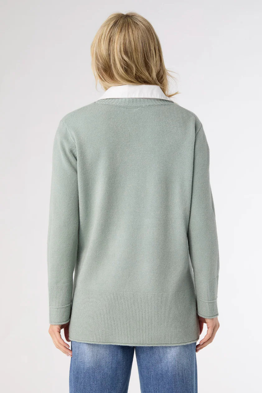 Heavenly-Luxe Crew Neck Sweater with Woven Collar