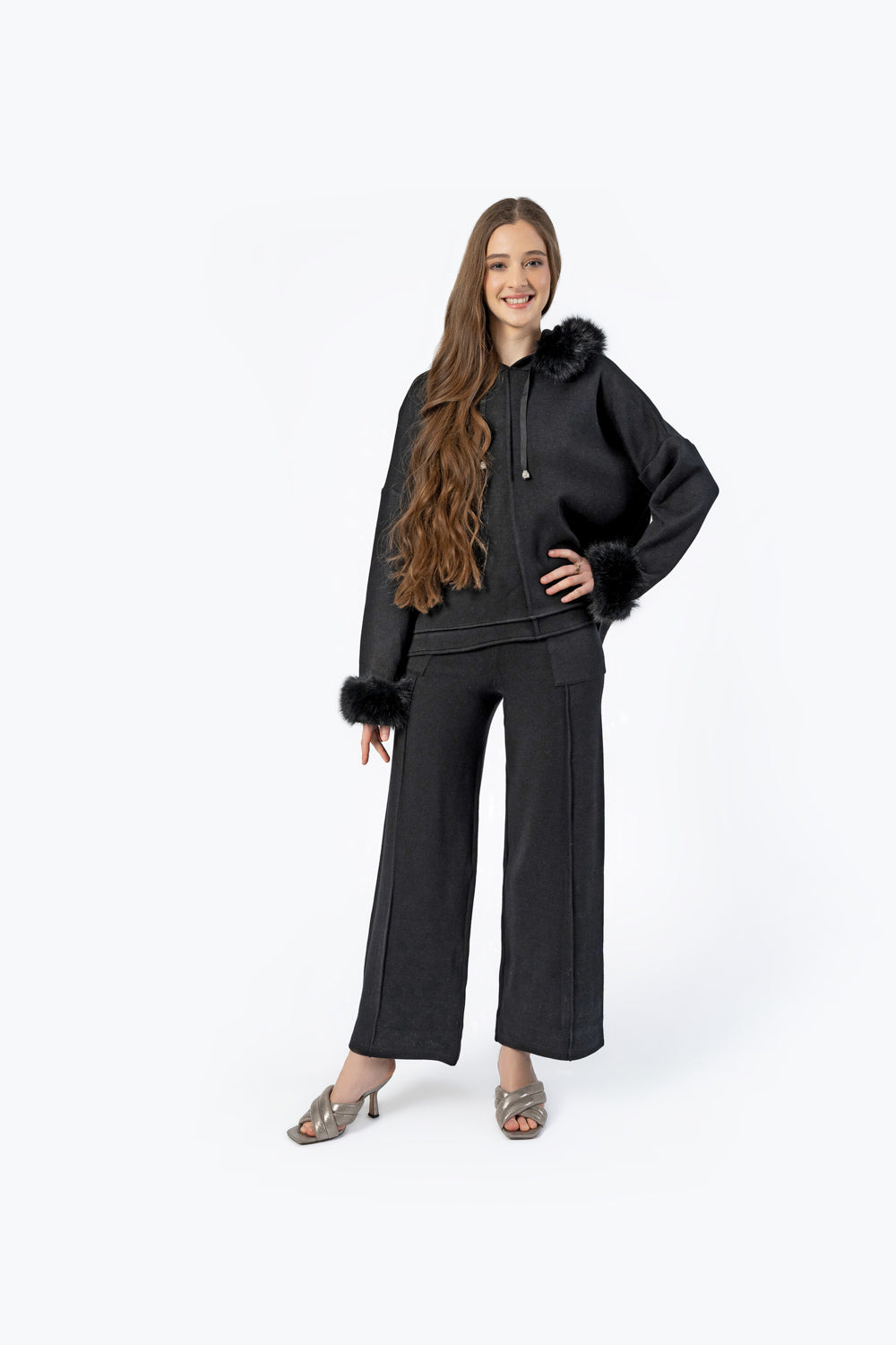 Furry Hoodie Pants Matching Set