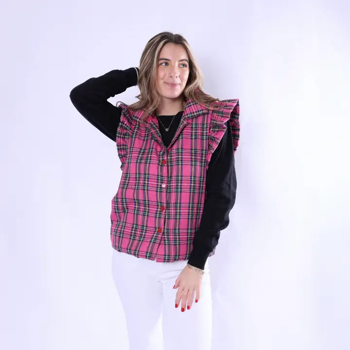 Scottie Plaid Vest with Ruffle