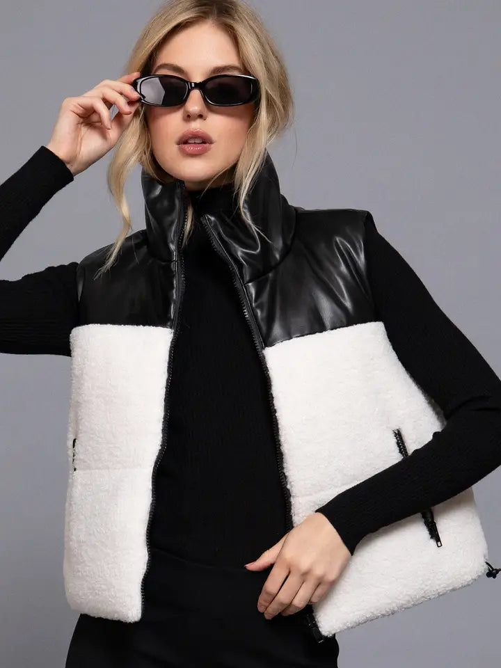 Reversible Leather Sherpa Vest