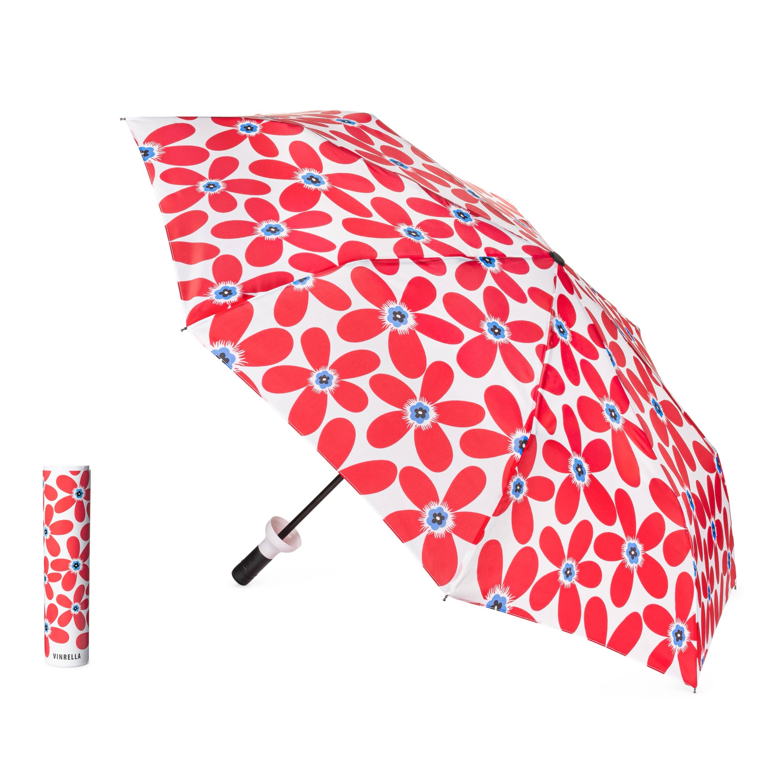 Cherry Pop Red Floral Wine Bottle Umbrella