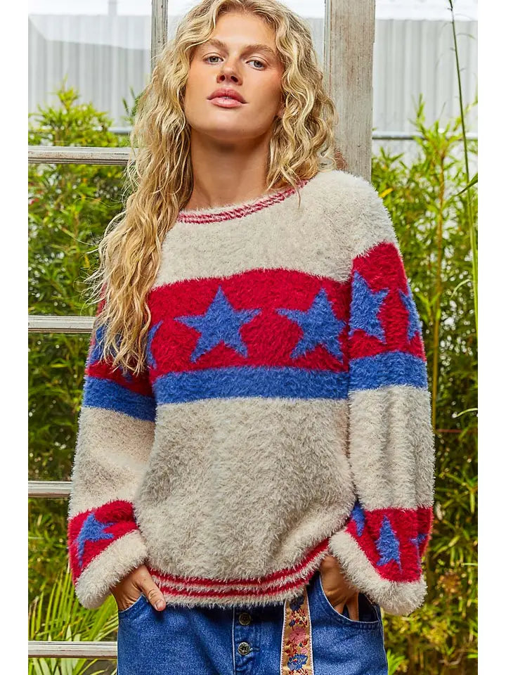 Red White Blue Star Sweater