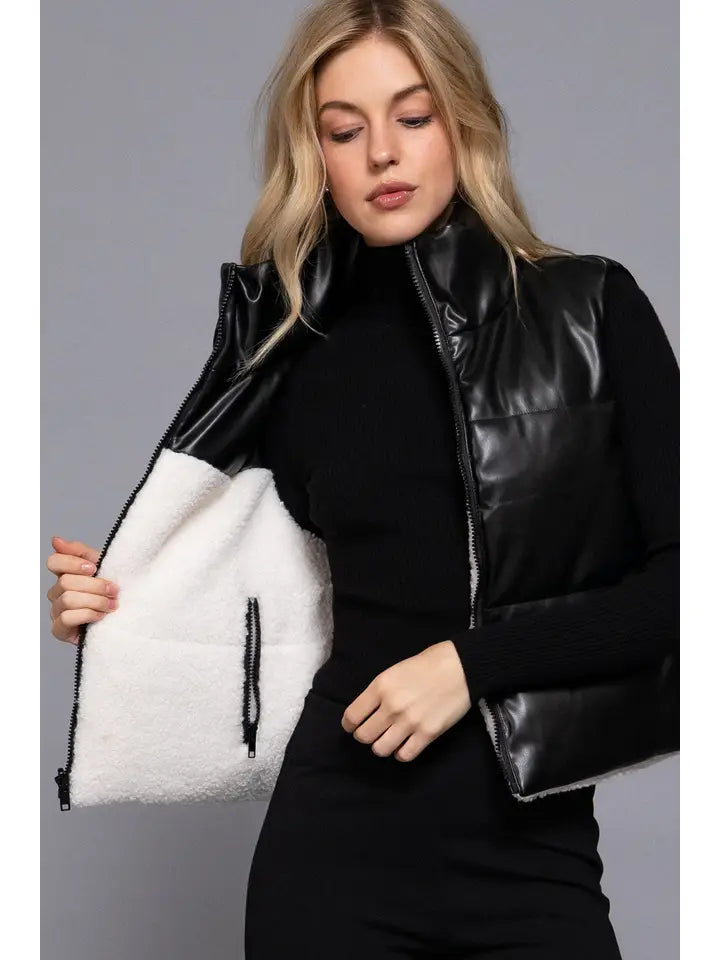 Reversible Leather Sherpa Vest