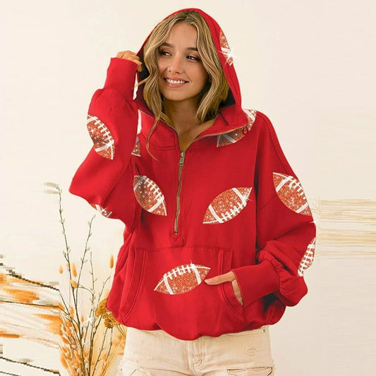 Sequin Football Zip-Up Pullover
