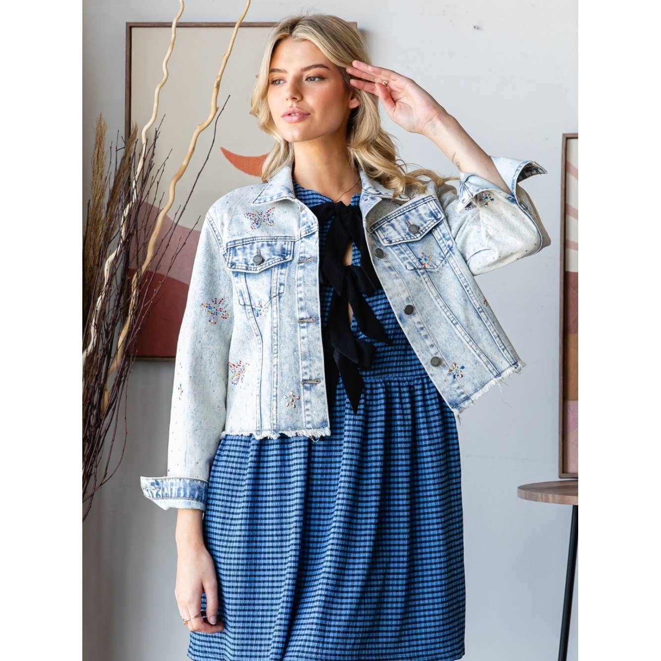 Butterfly Rhinestone Denim Jacket
