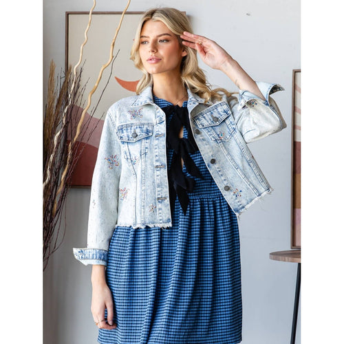 Butterfly Rhinestone Denim Jacket