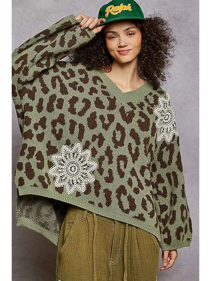 Sage Leopard Print Sweater