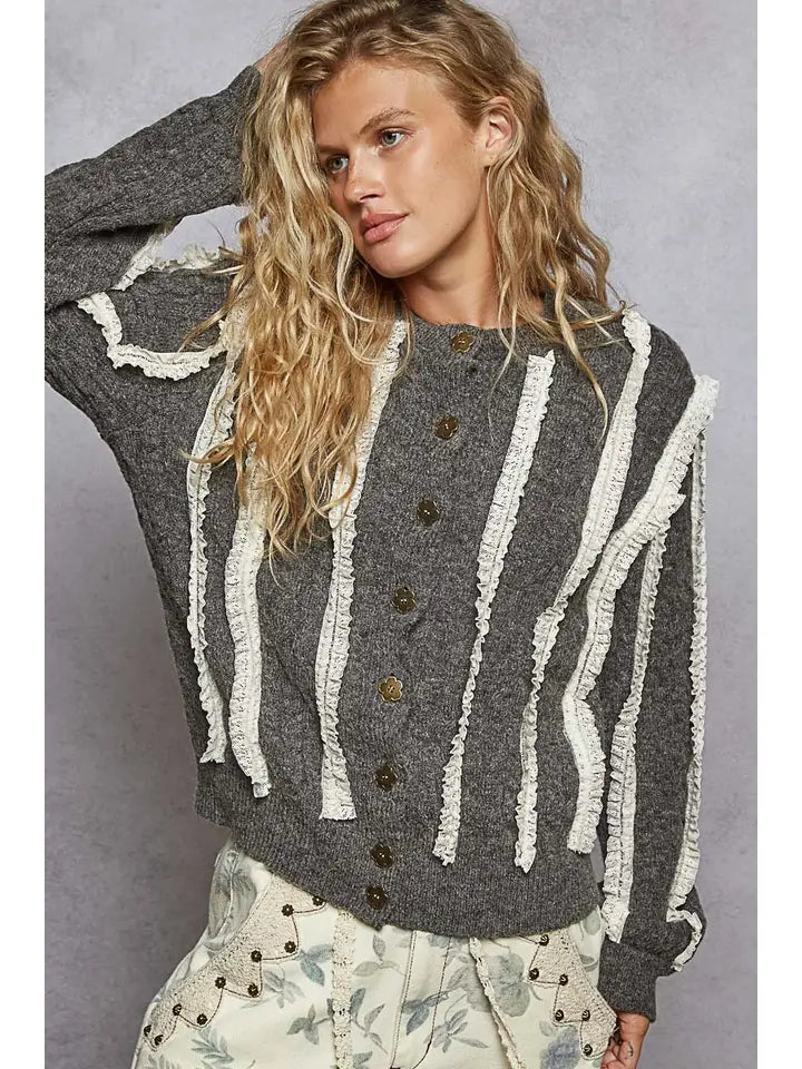 Lace Trim Detail Grey Sweater