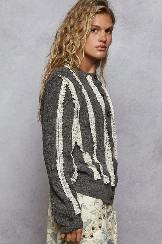 Lace Trim Detail Grey Sweater